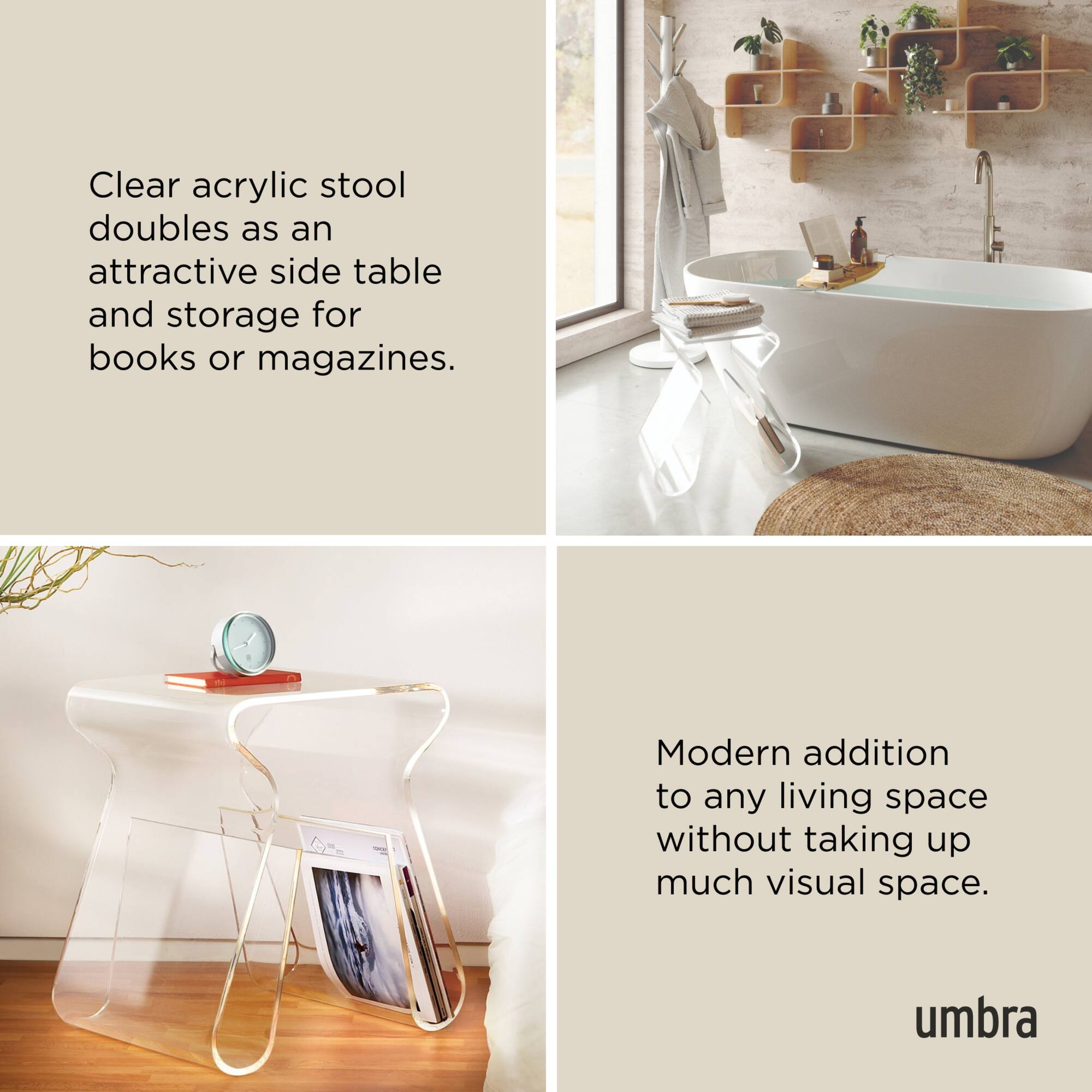 Umbra 17" x 17" Clear Magino Stool with Magazine Rack